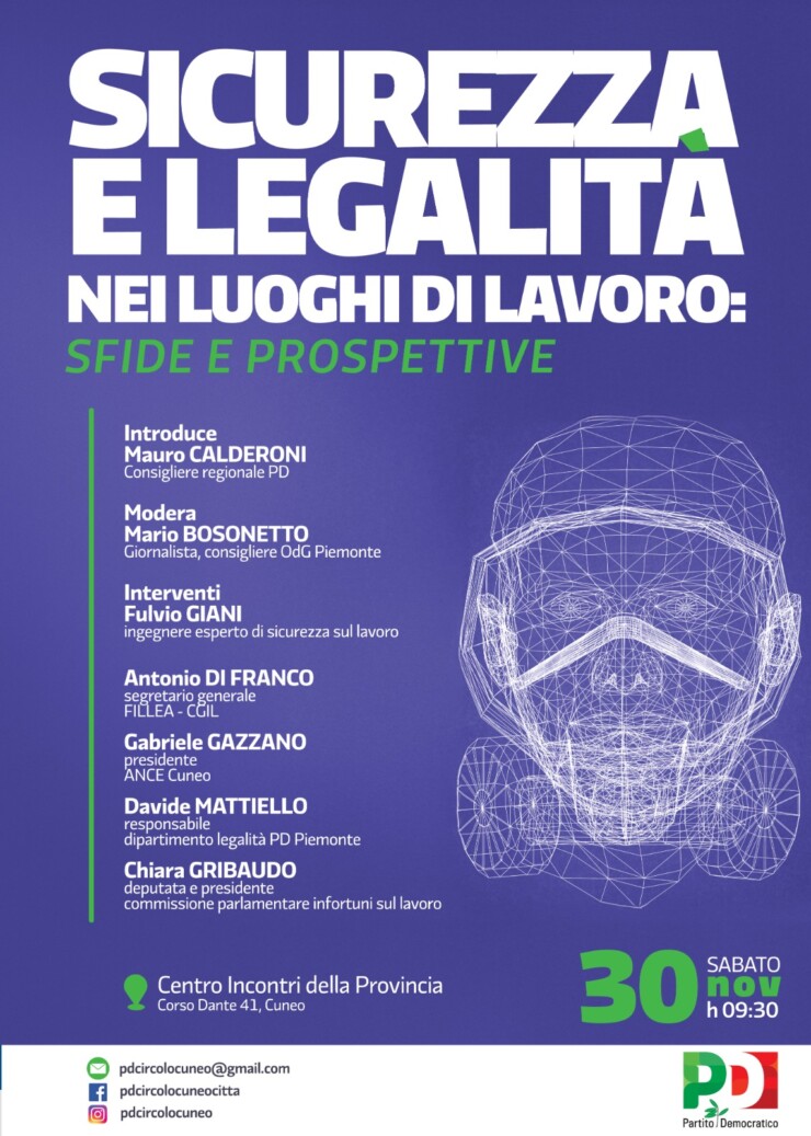 CUNEO: Incontro "Sicurezza sul lavoro e legalità" del Partito Democratico